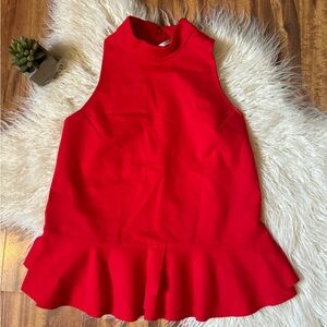Anthropologie Red High Mock Neck Peplum Sleeveless Blouse